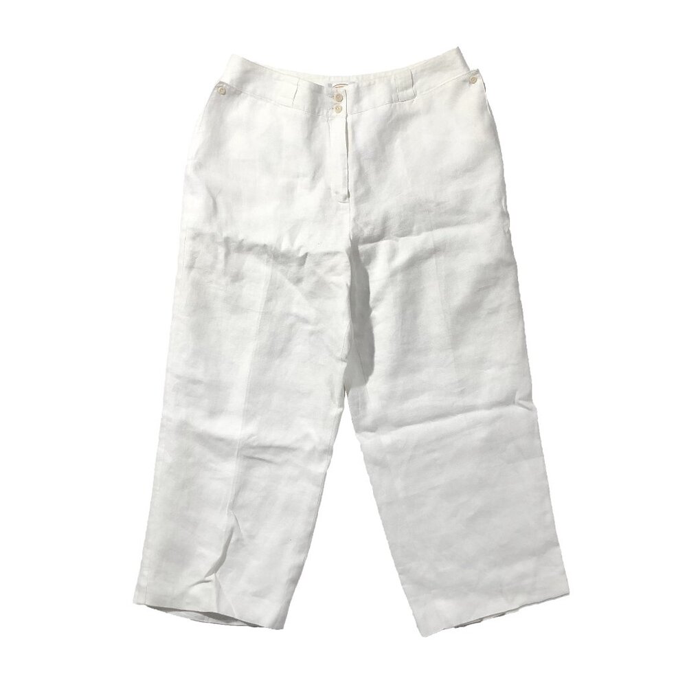 Talbots Womens Size 10 White 100% Irish Linen Pockets Tapered Leg Cropped Pants